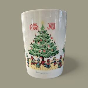 Vintage God Jul Berggren Swedish Dancing Elves Gnomes Mug Cup Merry Christmas